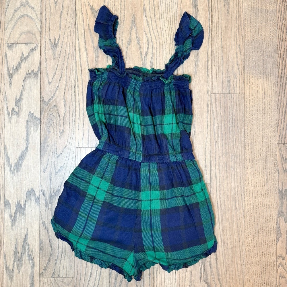Aerie Women’s Plaid Green and Blue Flannel Ruffled Pajama Romper Size Small - Picture 9 of 12
